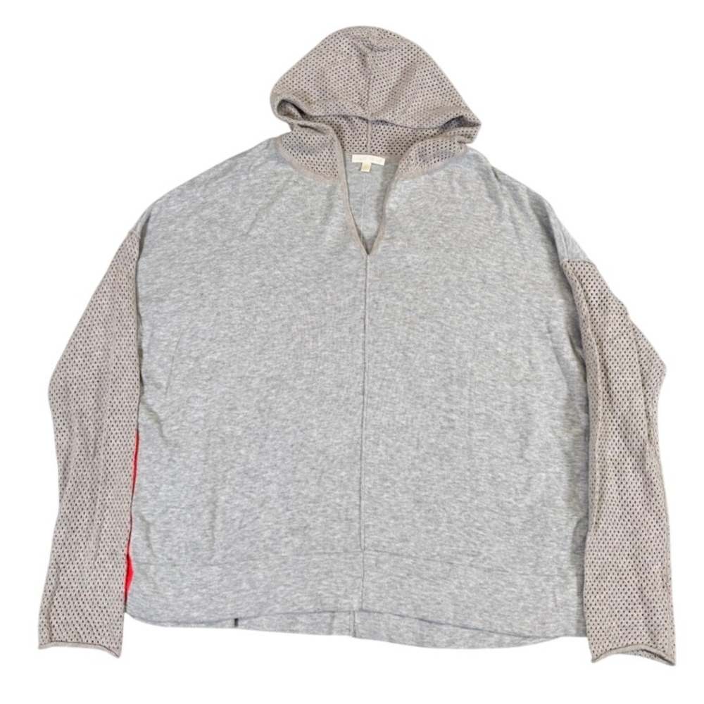 Lisa Todd Grey Knit Hoodie Mesh Sleeves Neon Stripe XL